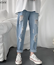 Для мужчин джинсы размера плюс 5XL прямые Свободные отверстия ботильоны Длина эластичная резинка на поясе, все-матч Мода мужчины досуг шикарные мешковатые Винтаж. 1100-1200 рублей.